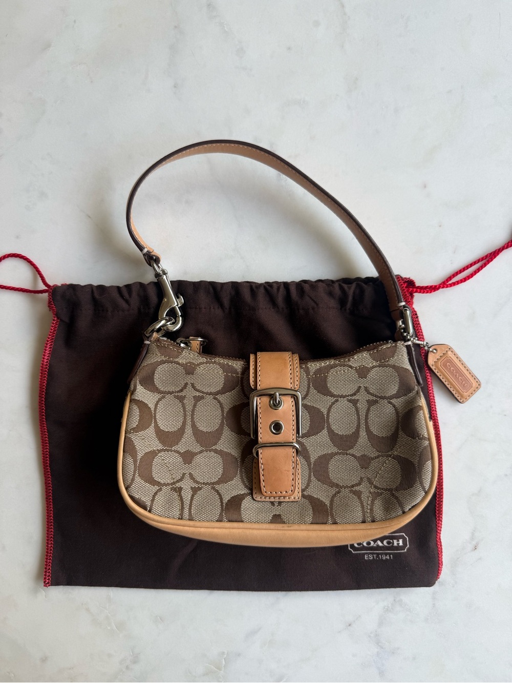 Rare Vintage Coach Brown Signature Jacquard Shoulder Bag